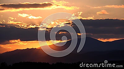 Sunset in Mountains, Dramatic Sundown Landscape, Sunrise View in Nature Stock Photo