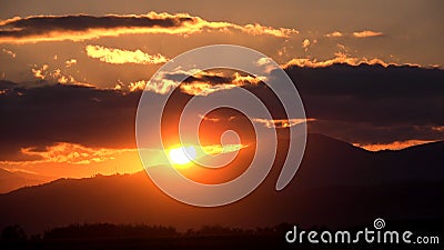 Sunset in Mountains, Dramatic Sundown Landscape, Sunrise View in Nature Stock Photo