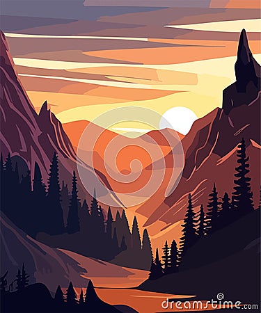 Sunset in Mountains landscape abstract background Vector Illustration