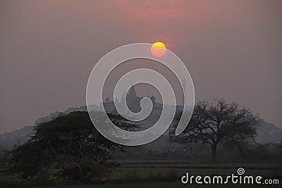 Sunset on Nanda-gaon hill Editorial Stock Photo
