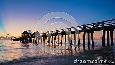 Sunset Naples Pier, Florida USA Stock Photo