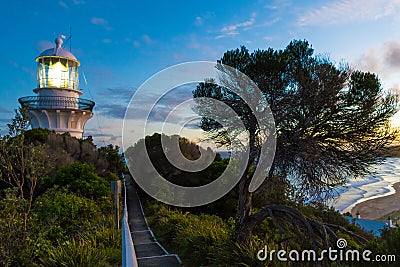 Sunset nature view over the beach from the lighthouse at Sugarloaf Point Seal Rocks, Myall Lakes National Park, New South Wales, Editorial Stock Photo