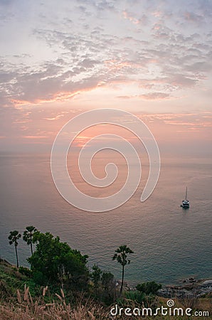 Sunset at Nay Harn on Phuket island in Thailand Stock Photo