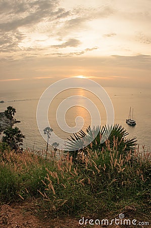 Sunset at Nay Harn on Phuket island in Thailand Stock Photo