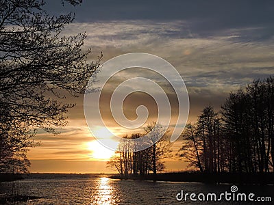 Sunset near lake, Lithuania Stock Photo