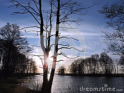 Sunset near lake, Lithuania Stock Photo