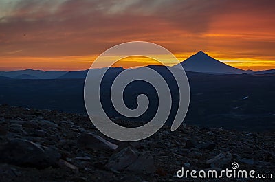 Sunset near Mutnovsky volcano Stock Photo