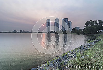 Sunset near Putrajaya dam Stock Photo