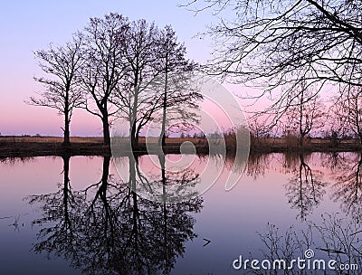 Sunset near river, Lithuania Stock Photo