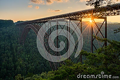 Sunset at the New River Gorge Bridge in West Virginia Stock Photo