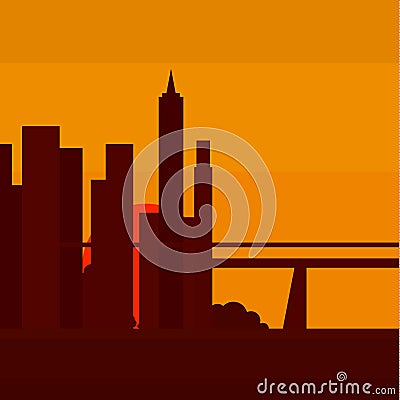 Sunset in New York, into a flat vector Vector Illustration