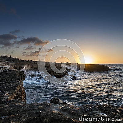 Sunset at Noth coast Curacao Stock Photo