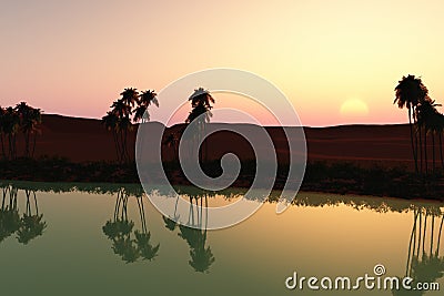 Sunset at the oasis Stock Photo