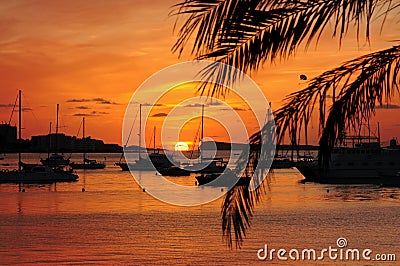 Sunset ocean panorama view in Ibiza Balearic Islands Soain Stock Photo