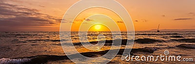 Sunset Ocean Sailboat High Resolution Banner Stock Photo