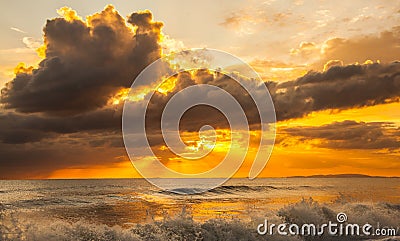 Sunset and ocean surf Stock Photo