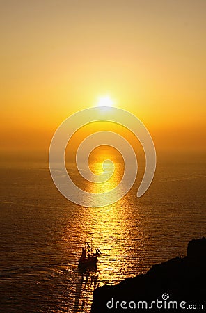 Sunset at Oia, Santorini island Stock Photo