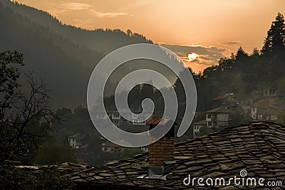 Sunset at old rural village Stock Photo