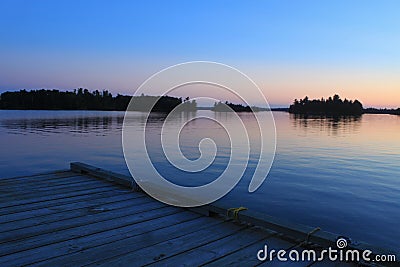 Blue peach Sunset, Lake of the Woods, Kenora, Ontario Stock Photo