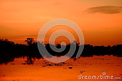 Sunset with orange shad Golden sky, Stock Photo