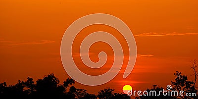 Sunset with orange shad Golden sky, Stock Photo