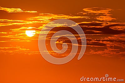 Sunset orange sky background at evening Stock Photo