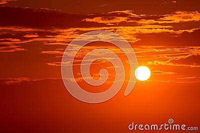 Sunset orange sky background at evening Stock Photo