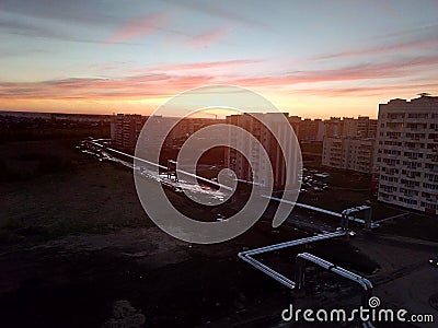 sunset in an ordinary small town Stock Photo