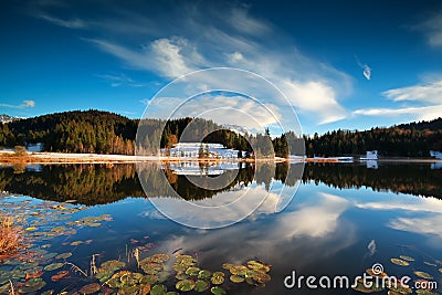 Sunset over alpine lake Geroldsee Stock Photo