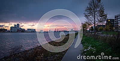 Sunset over amsterdam waterfront Editorial Stock Photo