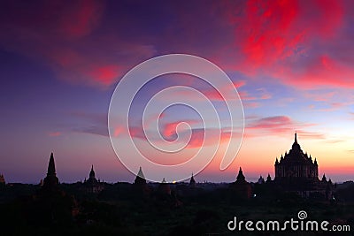 Sunset Over Ananda Temples, Myanmar Stock Photo
