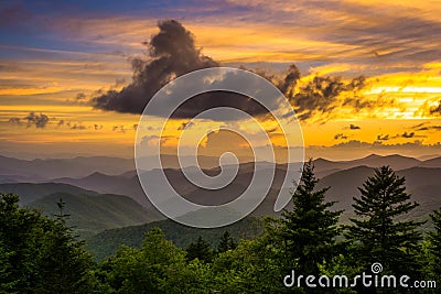 Sunset over the Appalachian Mountains from Caney Fork Overlook Stock Photo