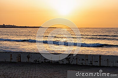 Sunset over the Atlantic Ocean in Casablanca. Morocco Stock Photo