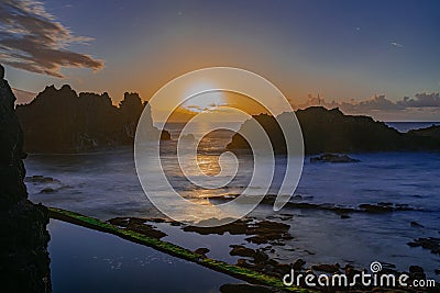 Sunset over the Atlantic ocean, Tacoronte, Tenerife, Canary islands, Spain Stock Photo