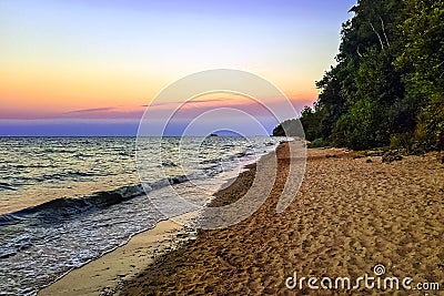 Sunset over Baltic Sea in Lubiatowo, Poland Stock Photo