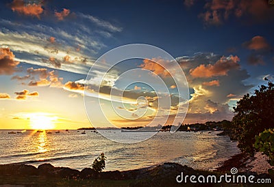 Sunset over Barbados West Coast viewed from Oistins Stock Photo