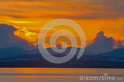 Sunset over the Beauly Firth in winter. Stock Photo