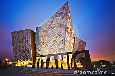 Sunset over Belfast Titanic, Belfast, Northern Ireland, UK Editorial Stock Photo