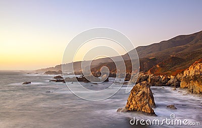 Sunset over Big Sur Coastline at Garrapata State Park, near Monterey and Carmel, central California, USA Stock Photo