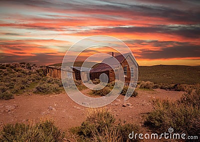 Sunset over Bodie ghost town in California Stock Photo