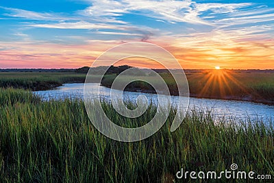 Marshy sunset over Matanzas River Stock Photo