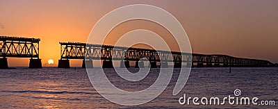 Sunset over bridge in Florida keys, Bahia Honda st Stock Photo
