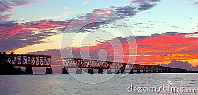 Sunset over bridge in Florida keys, Bahia Honda st Stock Photo