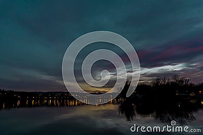Sunset over calm Danube river in Novi Sad, Serbia Stock Photo