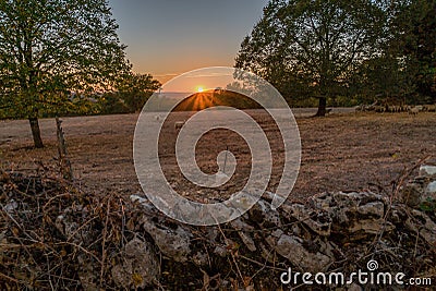 Sunset over Causses du quercy park in Lot department Stock Photo