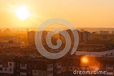 Sunset over the city. Orange color Stock Photo