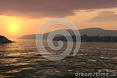 Sunset over coastline Stock Photo