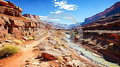 Sunset over the Colorado River in the Grand Canyon National Park. Landscape concept. Generative AI. Stock Photo