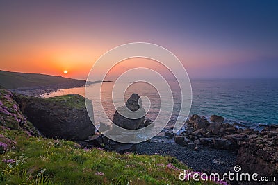 Sunset over Cornish coast Stock Photo