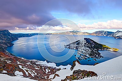 Sunset over Crater Lake , Crater Lake National Park, Oregon Stock Photo